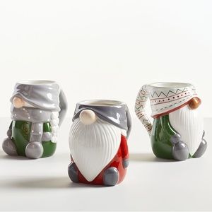 Pottery Barn Cute and Whimsical Gnome Shaped Ceramic Mugs - Set of 3